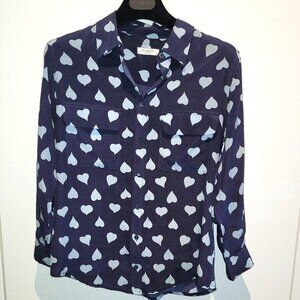 Equipment Heart Print 100% Silk Button Down Shirt Size S
